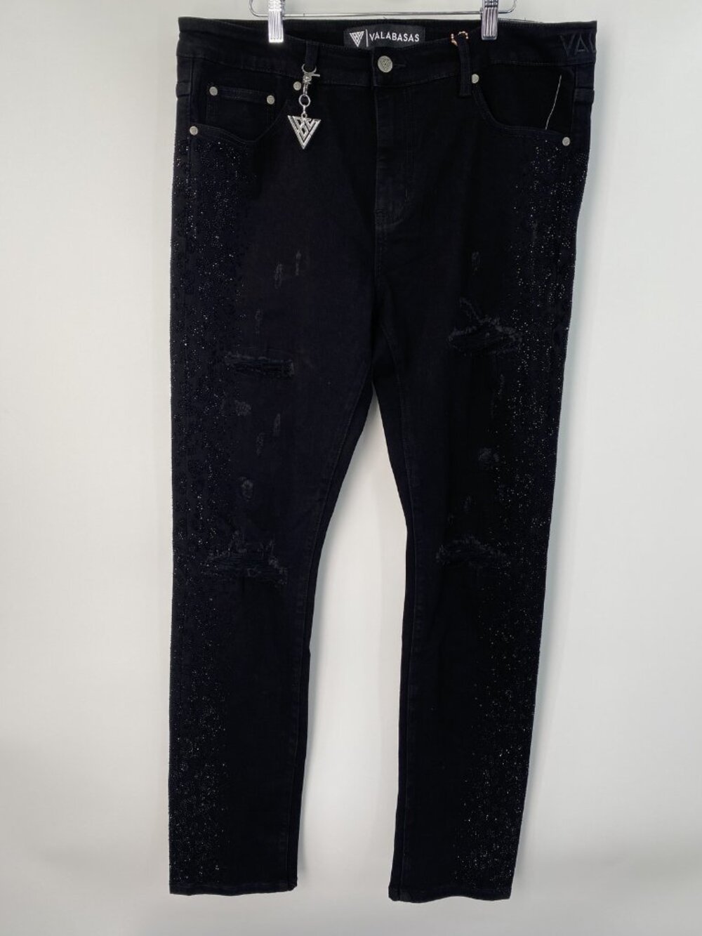 Valabasas Mens Jeans Jet Black Size 38 Bengal Skinny Embellished Denim Cotton